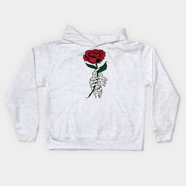 Halloween Skeleton Hand Holding A Red Flower Kids Hoodie by RickandMorty